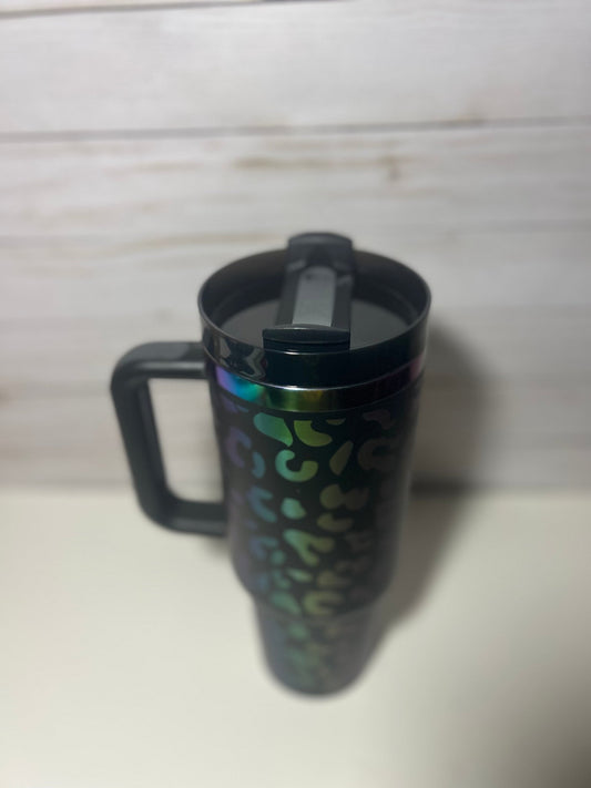 Leopard Engraved Rainbow Plated Stanley 40oz Quencher - Hershey's Creations