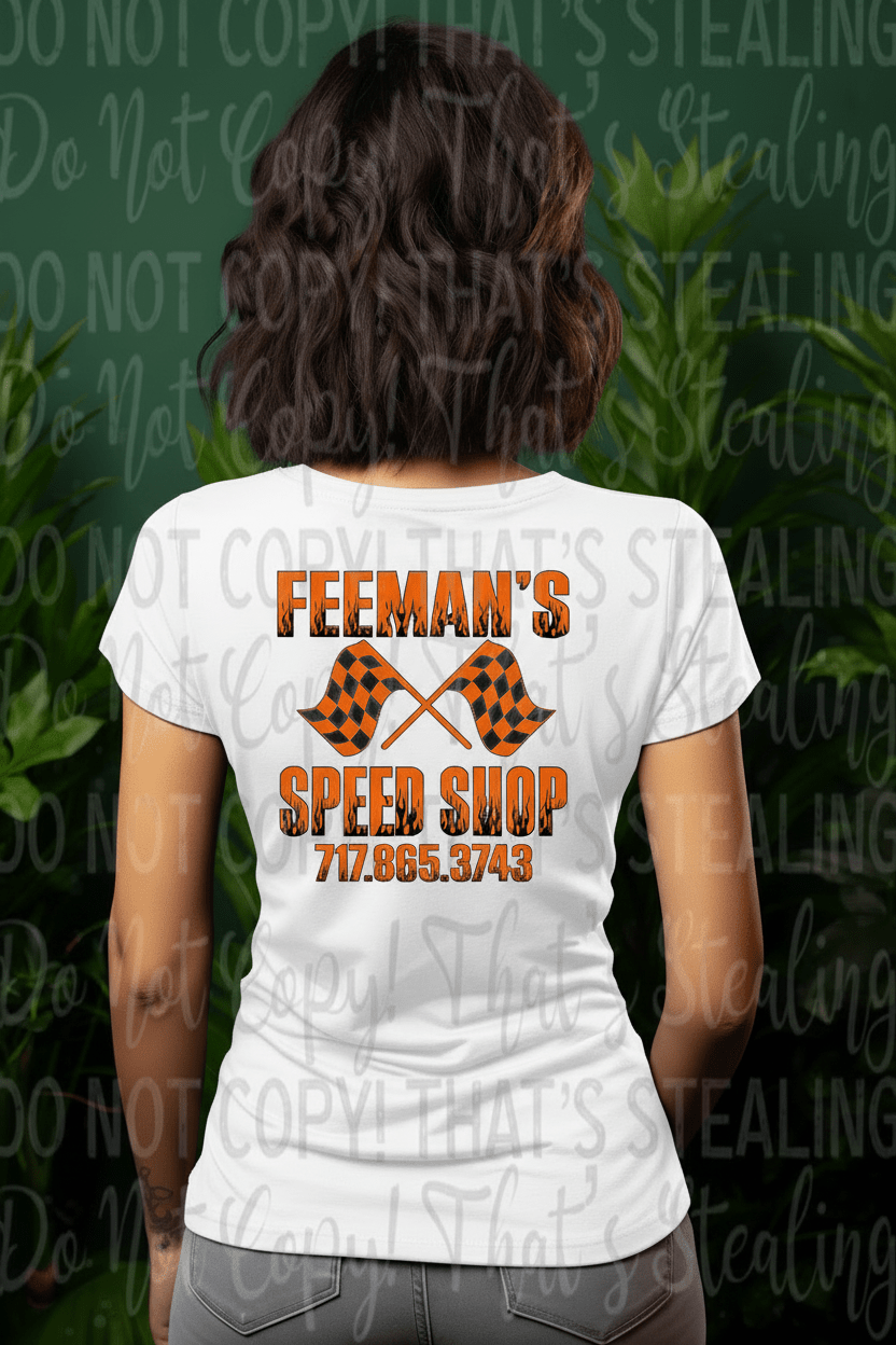 Feeman's Speed Shop Women's V - Neck Tee - Hershey's Creations
