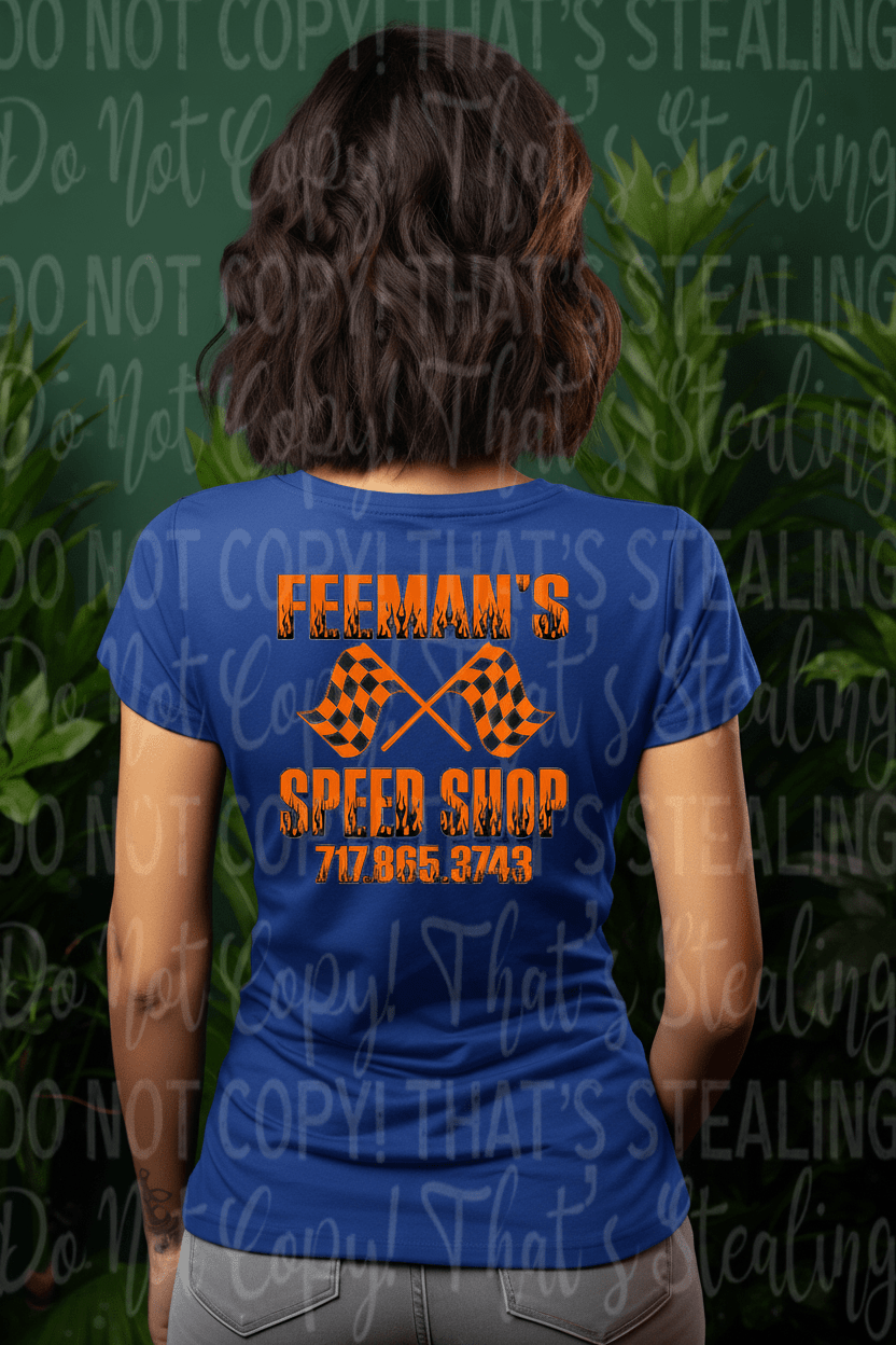 Feeman's Speed Shop Women's V - Neck Tee - Hershey's Creations