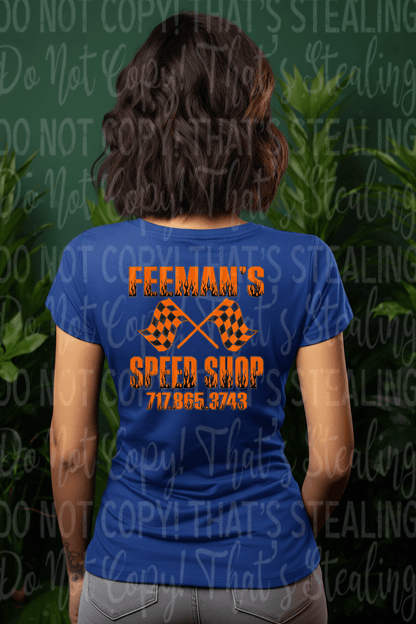 Feeman's Speed Shop Women's V - Neck Tee - Hershey's Creations