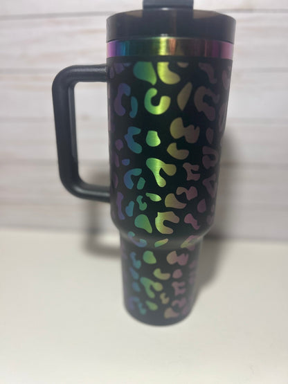 Leopard Engraved Rainbow Plated Stanley 40oz Quencher - Hershey's Creations