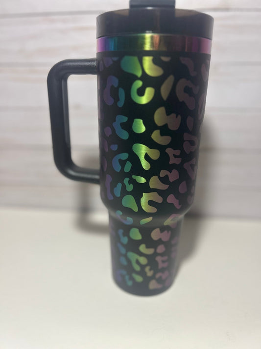 Leopard Engraved Rainbow Plated Stanley 40oz Quencher - Hershey's Creations