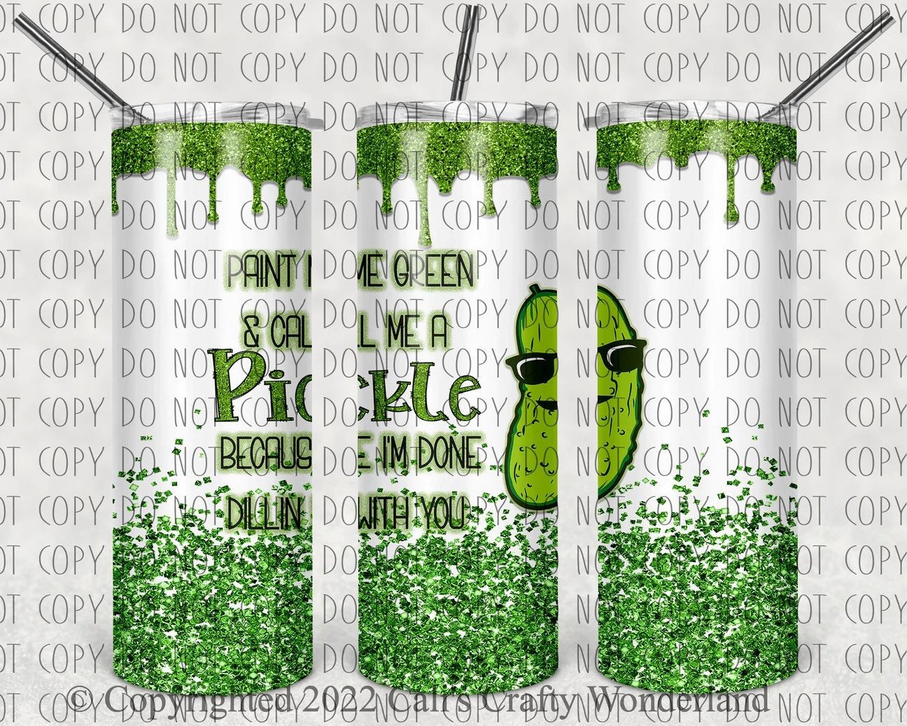 Pickle Faux Glitter 20oz Skinny Tumbler - Paint Me Green - Hershey's Creations