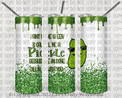 Pickle Faux Glitter 20oz Skinny Tumbler - Paint Me Green - Hershey's Creations