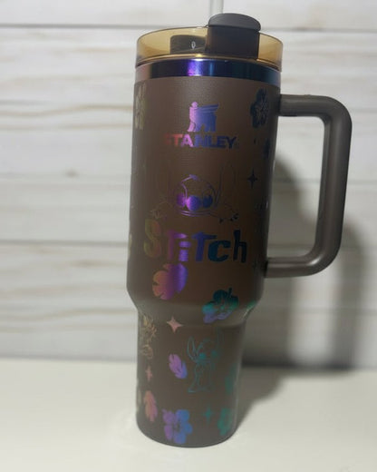 Stitch Engraved Chocolate Stanley 40oz Quencher - Rainbow Plated - Hershey's Creations