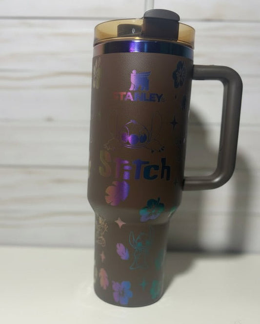 Stitch Engraved Chocolate Stanley 40oz Quencher - Rainbow Plated - Hershey's Creations