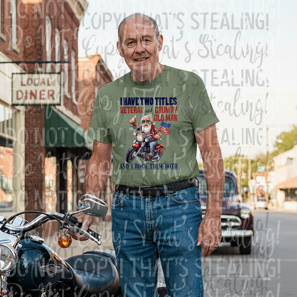 Veteran and Grumpy Old Man shirt in heather military green